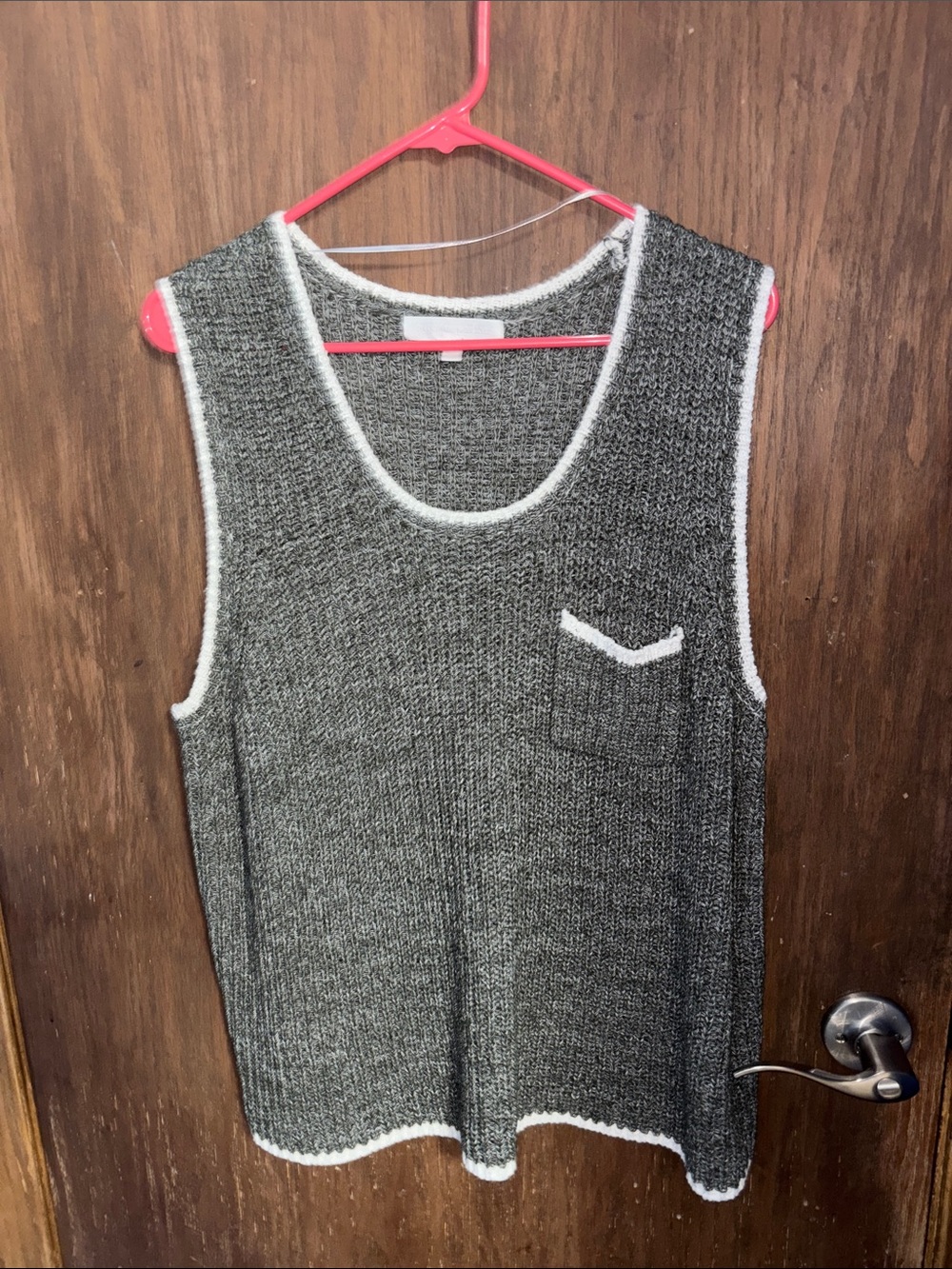 Adyson Parker Gray Knit Sleeveless Crewneck Tank with White Trim